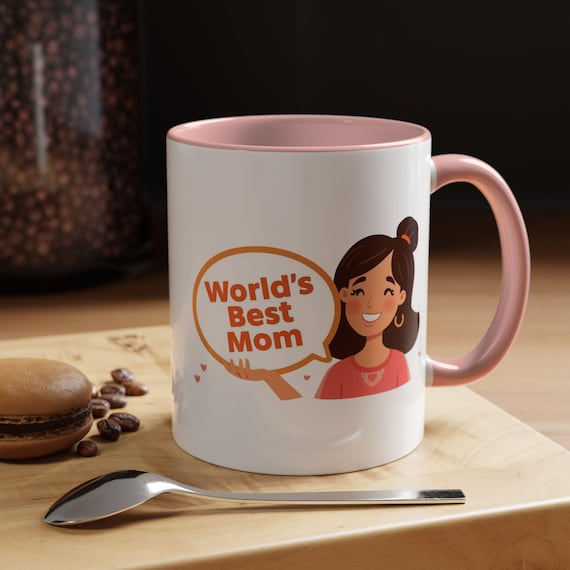 World's Best Mom Coffee Mug | Mother's Gift, Ceramic Accent Mug with Playful Illustration| Fun Mug