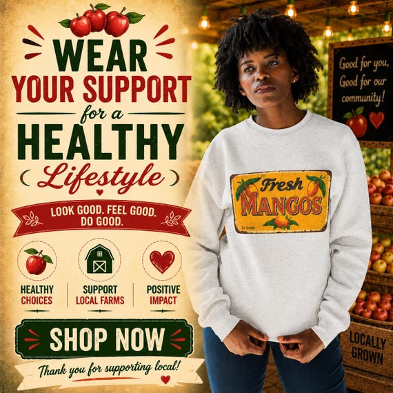 Fresh Mangos Vintage Sign Crewneck Sweatshirt | Fruit Market Graphic