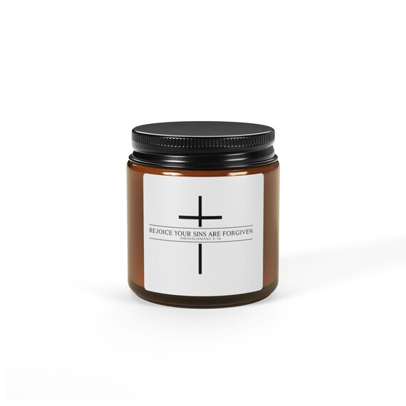 Cross with Bible Quote 'Believe Your Sins Are Forgiven' Candle| Christian Home Decor