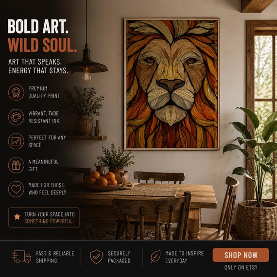Majestic Lion Art Print, Bohemian Gallery Wall Decor| Animal Lovers Gift