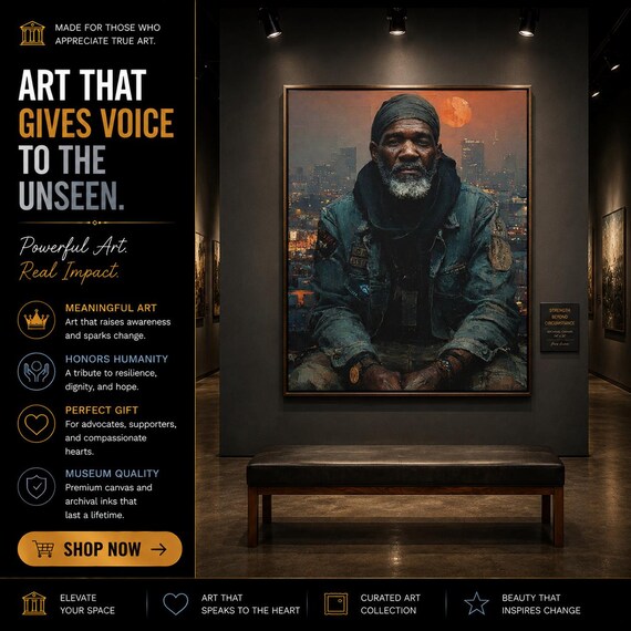 Fight Homelessness,Wall Art Weathered Veteran Oil Painting on Matte Canvas,