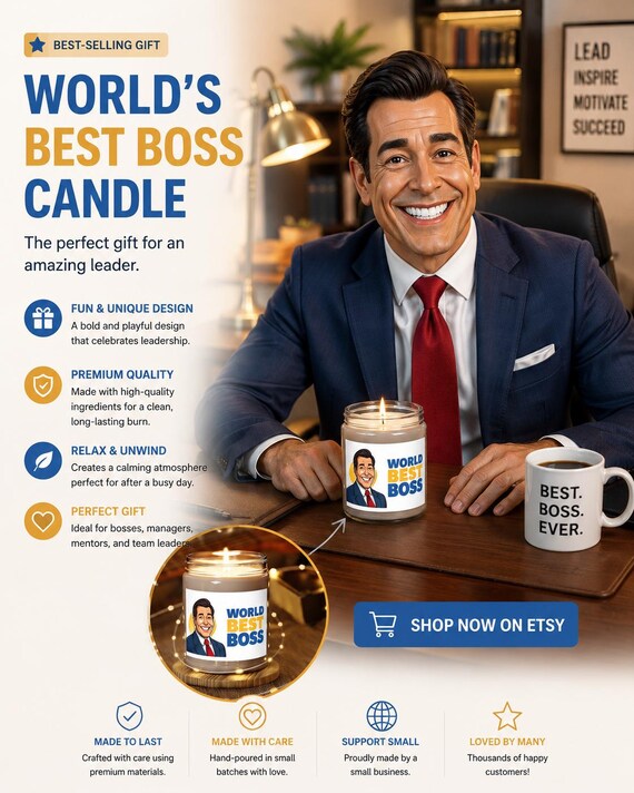 Worlds Best Boss Candle | 9oz Soy Candle with White Lid| Gift for Boss in the office