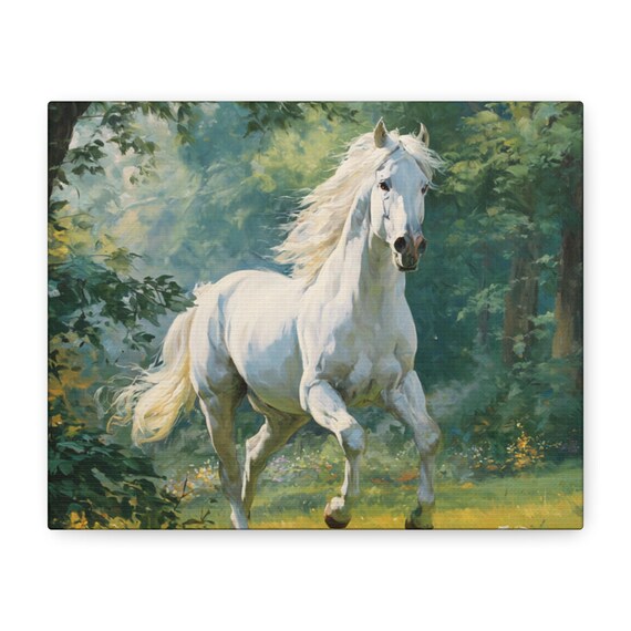 White Horse Canvas Wall Art, Equestrian Decor, Nature Inspiration, Animal Lover Gift, Home and Office Decoration