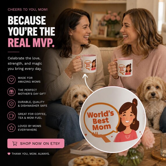 World's Best Mom Coffee Mug | Mother's Gift, Ceramic Accent Mug with Playful Illustration| Fun Mug