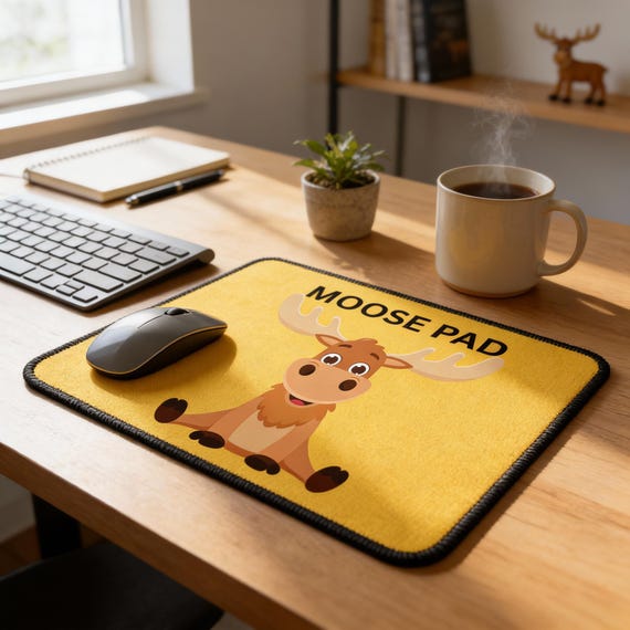 Cute Moose Gaming Mouse Pad, Gifts for Gamers, Cartoon Desk Decor, Animal Lover Gift, Fun Office Supplies