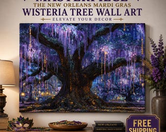 Mardi Gras Art, Enchanted Wisteria Tree Stretched Matte Canvas