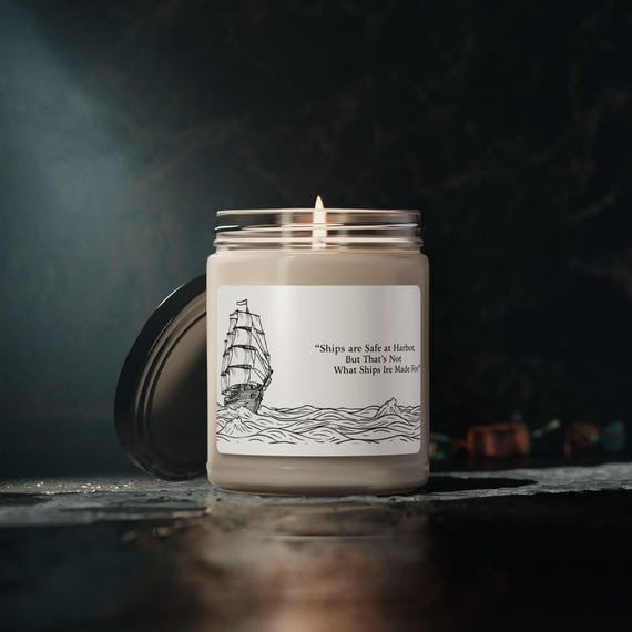 Sailing Ship Illustration Candle | Soy Jar Candle, Nautical Quote| Sailors Gift