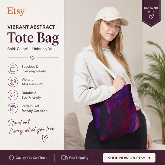 Abstract Purple Red Floral Pattern Tote Bag | All-Over Print| Unisex Gift