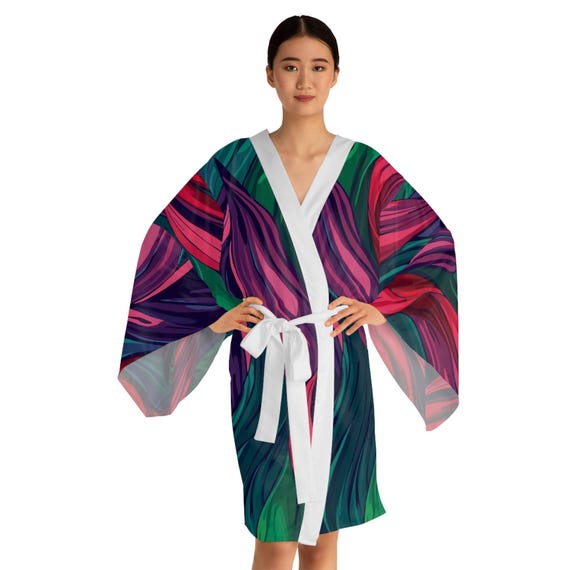 Vibrant Polyester Kimono Robe, Bohemian Loungewear| Gift for Her