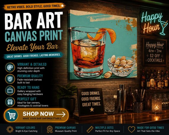 Cocktail Wall Art, Old Fashion and Nuts Matte Canvas