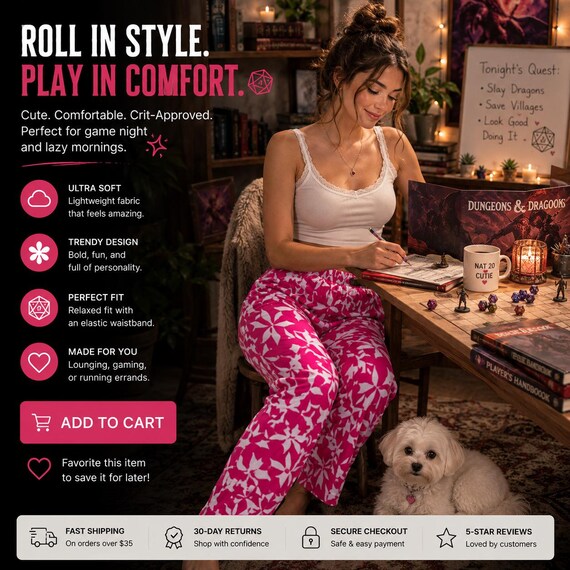 women pajamaWomen Pajama White Star and Pinwheel Pattern | Pink Beach Print, Cozy Lounge Sleepwear,