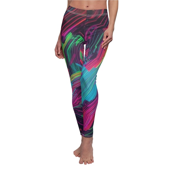 Abstract Leggings, Neon Swirl Yoga Pant | Colorful Psychedelic Pattern, Workout, Athleisure,