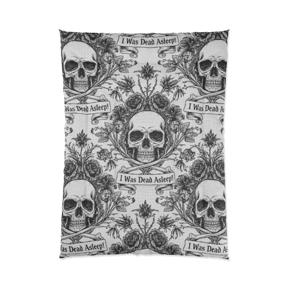 Gothic Comforter, Skull and Roses I Was Dead Asleep Design| Comfy Bedding, polyester microfiber