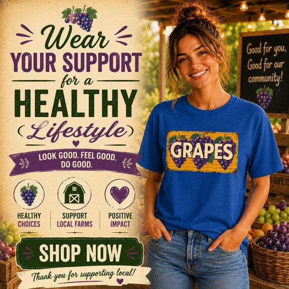 Vintage Grapes Tee, Retro Fruit Typography, Vineyard, Farmers Market, Summer Casual, Unisex Cotton Shirt