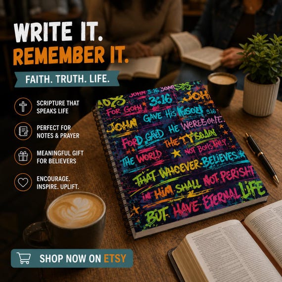 Bible Quote Notebook, Scripture Verse Graffiti Style | Spiral Journal , Metal Binding