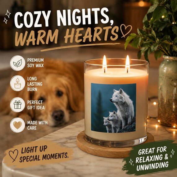 Wolf Candle,  scented soy Relaxation Aromatherapy, Cozy Home Decor, Nature Inspired