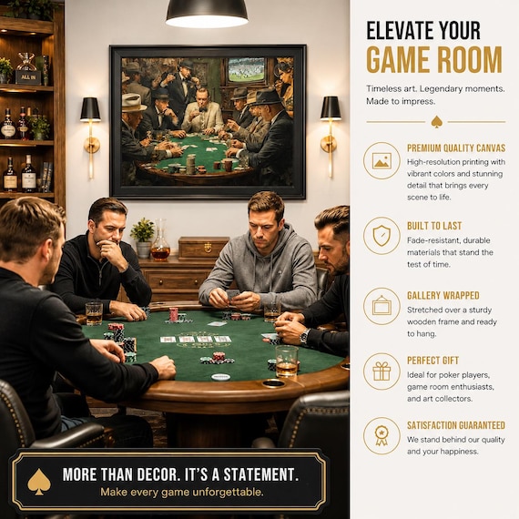Vintage Poker Night Framed Matte Canvas Art, Retro Casino Wall Decor, Gambler Gift, Game Night Decoration, Unique Home Accents