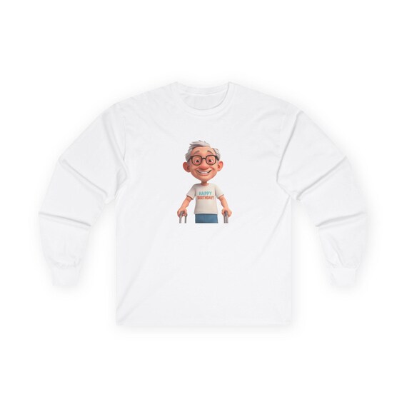 Cartoon Grandpa Happy Birthday Long Sleeve Tee | Funny Gift