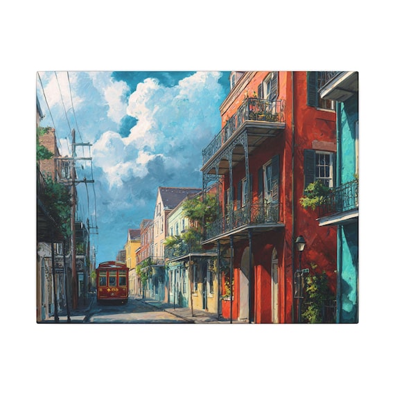 New Orleans Street Canvas Art Print, Colorful City Home Decor
