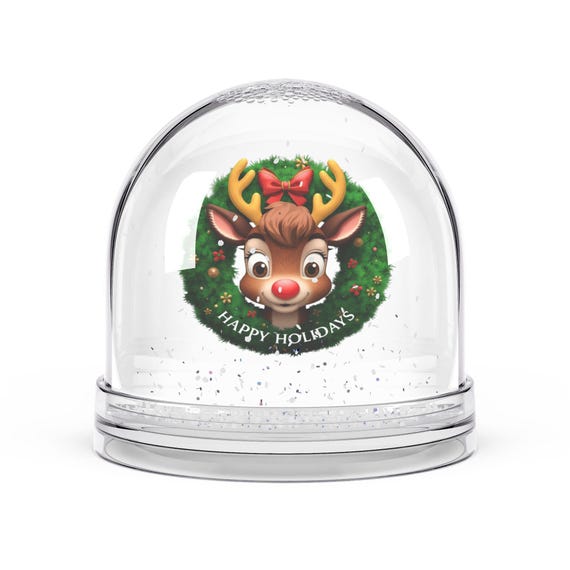 Reindeer Snow Globe | Holiday Wreath Glitter Dome