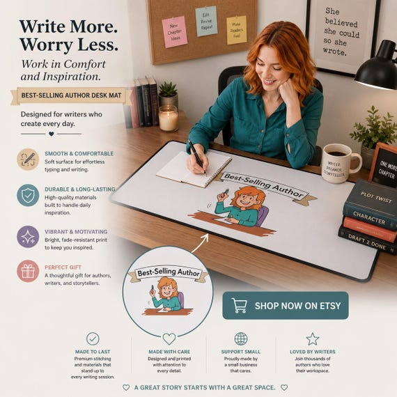 Author Desk Mat | Writing Office Pad with Vibrant Colors, Natural Rubber Base, Anti-Fray