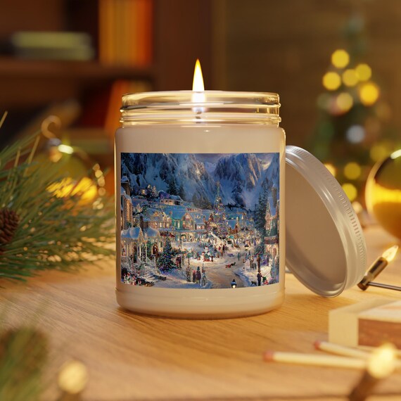 Snowy Village Candle, Christmas Scene| Soy Jar Wax, Winter Holiday Decor, Cotton Wick