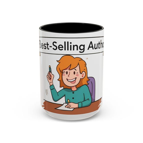 Best-Selling Author Cartoon Mug | Accent Coffee Mug| Gift for Publishers, Writers, Authors