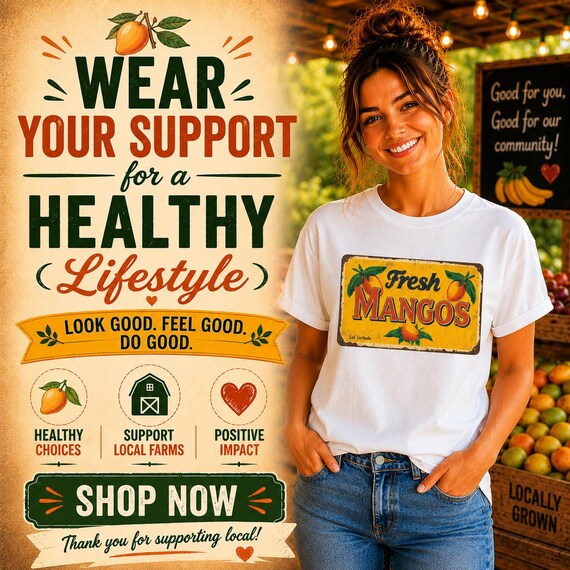 Fresh Mangos Tee, Vintage Sign T-Shirt | Tropical Fruit Graphic