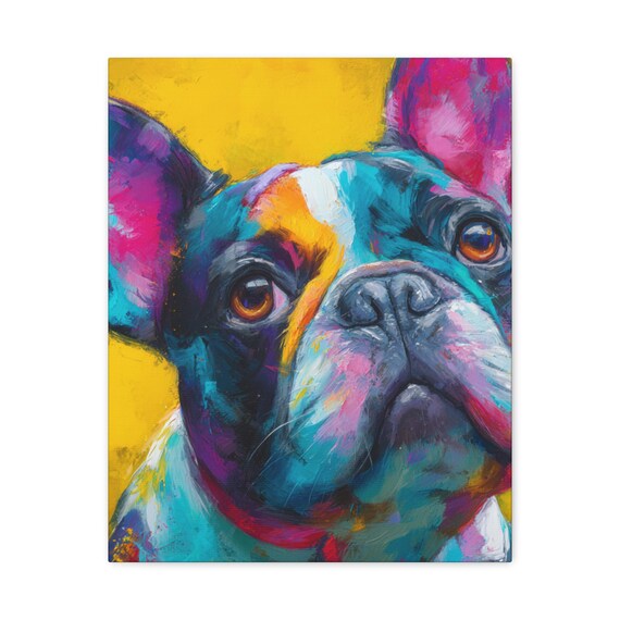 Colorful French Bulldog Portrait Matte Canvas