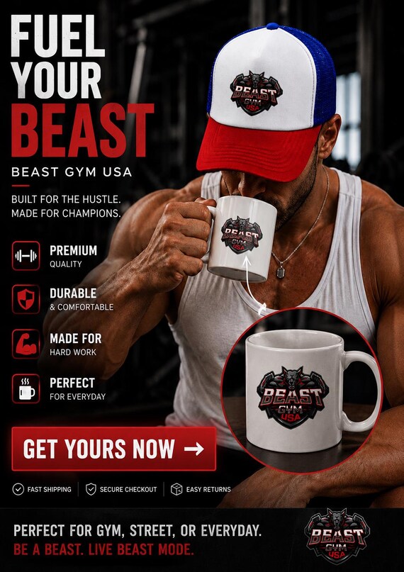 Weightlifter Mug | Beast Gym USA 20oz Jumbo Sports Cup, Powerlifting, and Fitness Enthusiasts, Ceramic