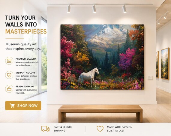 Unicorn in Enchanted Forest Modern Artful Canvas
