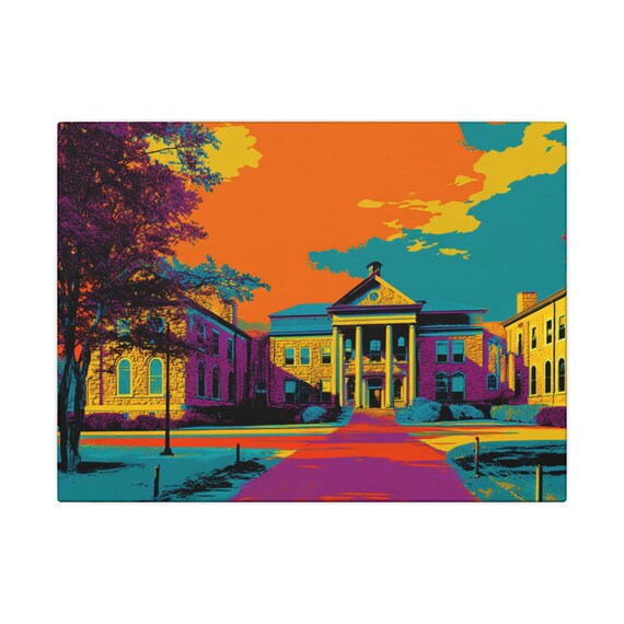 Small Town Pop Art | Bright Colorful Canvas in New England School Building |Matte Finish