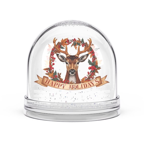Reindeer Wreath Happy Holidays Snow Globe| Christmas Gift