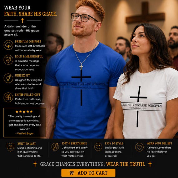 Rejoice Your Sins Are Forgiven Cross T-Shirt | Christian Faith Tee| Bible Lovers Gift