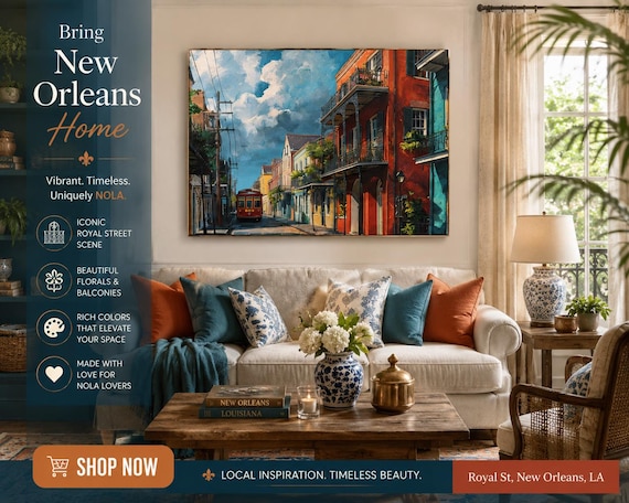 NOLA Wall Art, Colorful New Orleans Artwork, Modern Home Decor, Gallery-Style Canvas