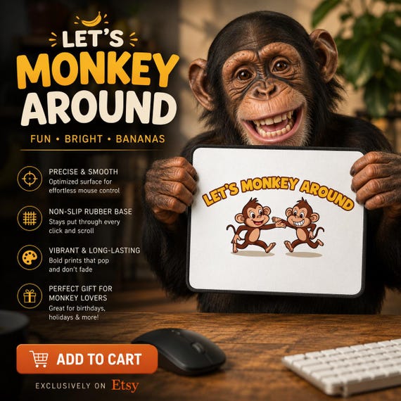 Gaming Mouse Pad - Neoprene  Playful Monkeys,Home Office Decor