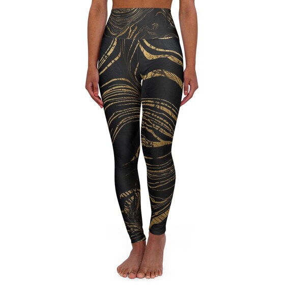 Marbled Earth Tone Yoga Leggings | High-Waisted Liquid Gold Abstract Print Tights