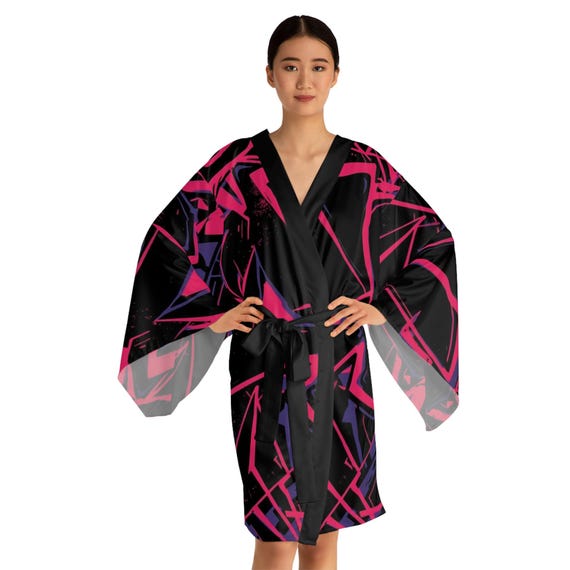 Neon Graffiti Kimono Robe | Long Sleeve All-Over Print