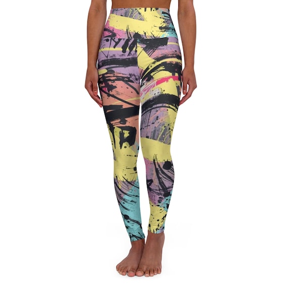 Abstract Leggings | High Waisted Yoga Fitness Workout Pants with 4-Way Stretch