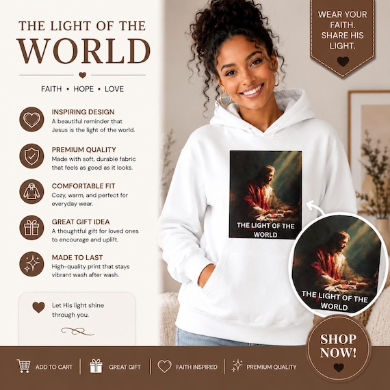 Faith Based Wear Hoodie | Christian Artwork The Light of the World, Cozy Fleece Gift