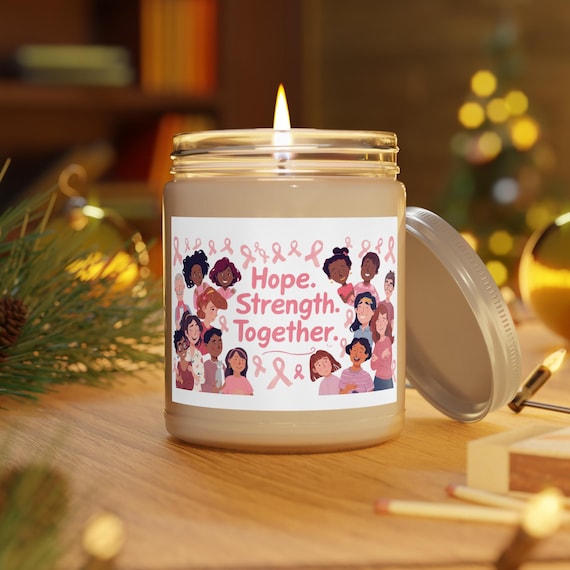 Hope Strength Together Candle | Breast Cancer Awareness Soy Jar, 9oz| Gift for Her