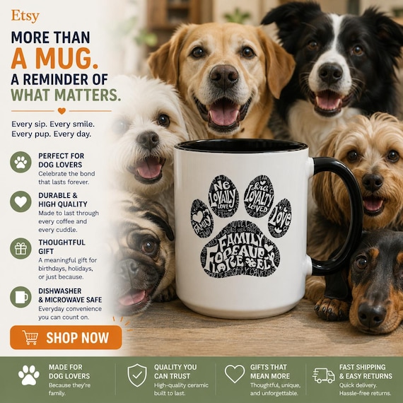 Paw Print Mug, Word Art Coffee Cup | Modern Accent