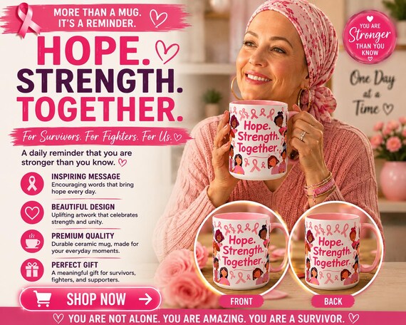 Breast Cancer Awareness Coffee Mug | Hope Strength Together Gift