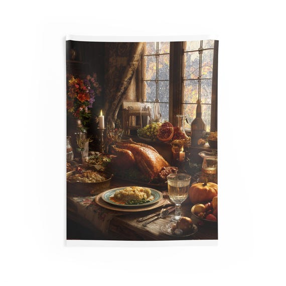 Thanksgiving Feast Tapestry, Cozy Autumn Home Decor