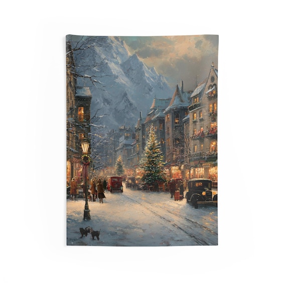 Winter Village Tapestry, Cozy Christmas Home Decor
