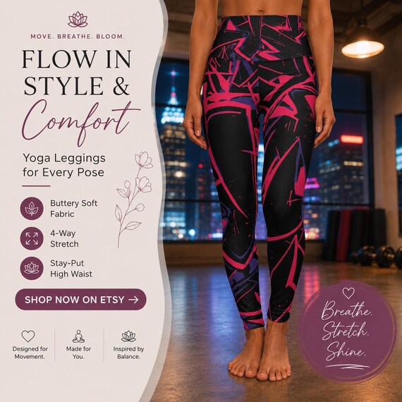 Neon Yoga Leggings,  Pink Graffiti High Waisted Exercise Pants. | All-Over Print