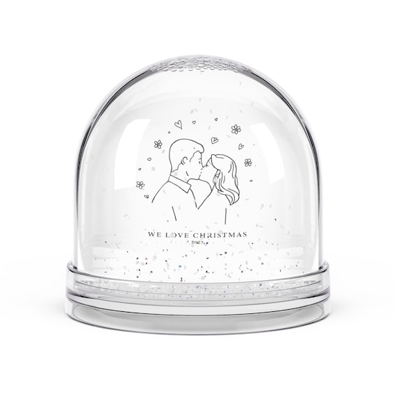 We Love Christmas Couple Illustration Snow Globe | Romantic Holiday Décor