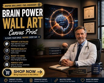 Neon Brain Art, Anatomy Canvas Matte Stretched 0.75" | Neural Science Wall Piece