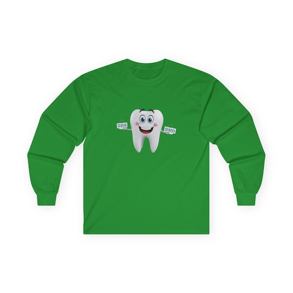 Happy Tooth Cartoon dental floss Long Sleeve Tee | Dentist Shirt| Dental Office Gift