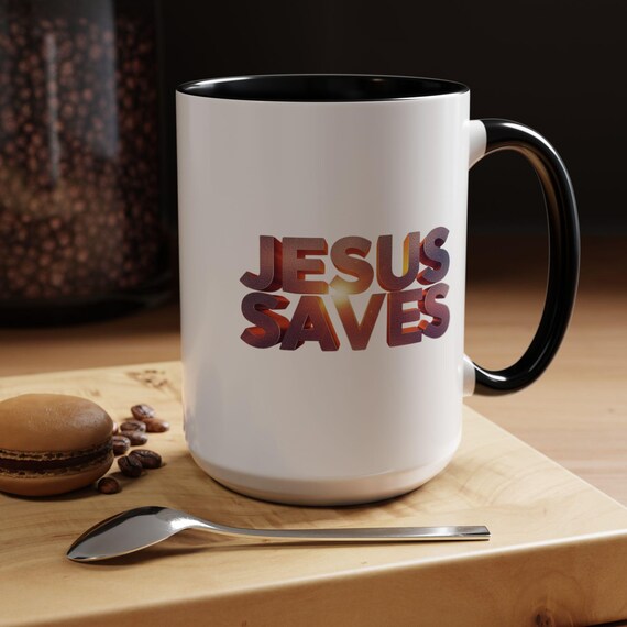 Jesus Saves Coffee Mug | Christian Typography, Sunrise Gradient